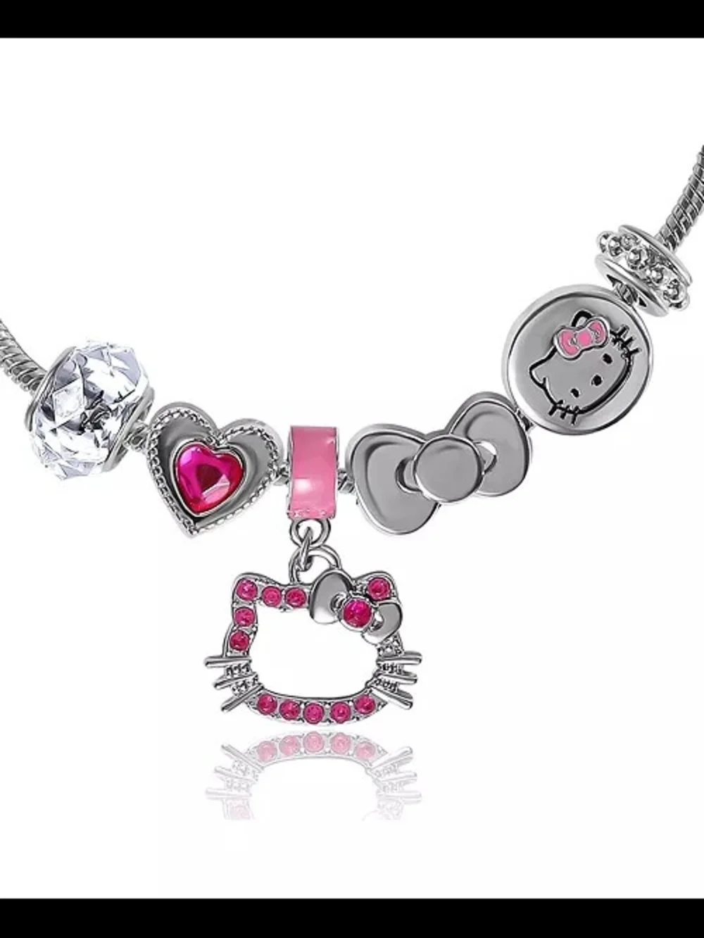Hello Kitty Silver Bracelet with Pink Accents and Charms